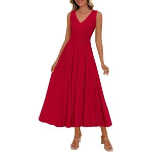imagePRETTYGARDEN Summer Dresses for Women 2026 Spring Sleeveless V Neck Knit A Line Casual Midi Cocktail Wedding Guest DressRed
