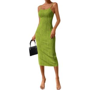 imagePRETTYGARDEN Summer Dresses for Women Sleeveless Bodycon Dress Textured Back Slit Sexy Cocktail Party Beach Vacation ClothesFruit Green