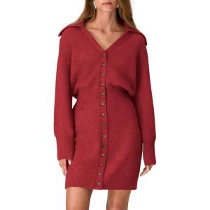 imagePRETTYGARDEN Sweater Dresses for Women 2026 Trendy Long Sleeve Button Down Short Mini Fall Winter DressRed