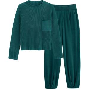 imagePRETTYGARDEN Two Piece Sets for Women 2026 Pullover Sweater High Waisted Sweatpants Tracksuit Lounge Set Fall Winter OutfitsBlue Green