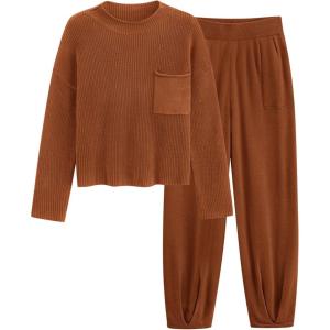 imagePRETTYGARDEN Two Piece Sets for Women 2026 Pullover Sweater High Waisted Sweatpants Tracksuit Lounge Set Fall Winter OutfitsBrown