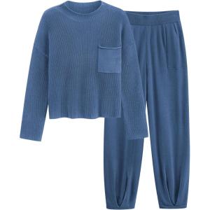 imagePRETTYGARDEN Two Piece Sets for Women 2026 Pullover Sweater High Waisted Sweatpants Tracksuit Lounge Set Fall Winter OutfitsDark Blue