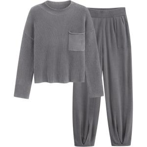 imagePRETTYGARDEN Two Piece Sets for Women 2026 Pullover Sweater High Waisted Sweatpants Tracksuit Lounge Set Fall Winter OutfitsDark Grey