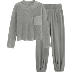 imagePRETTYGARDEN Two Piece Sets for Women 2026 Pullover Sweater High Waisted Sweatpants Tracksuit Lounge Set Fall Winter OutfitsLight Grey