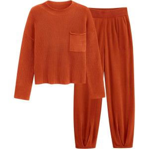 imagePRETTYGARDEN Two Piece Sets for Women 2026 Pullover Sweater High Waisted Sweatpants Tracksuit Lounge Set Fall Winter OutfitsOrange