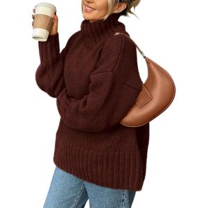 imagePRETTYGARDEN Womens 2025 Fall Oversized Sweaters Turtleneck Casual Long Sleeve Chunky Knit Pullover Tops Winter ClothesCoffee
