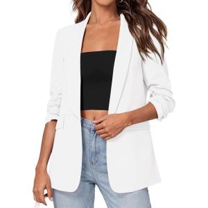 imagePRETTYGARDEN Womens 2026 Spring Blazers Business Casual Outfits Open Front Ruched 34 Sleeve Lightweight Work Suits JacketsWhite