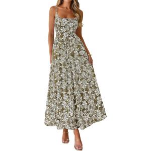 imagePRETTYGARDEN Womens 2026 Spring Boho Maxi Dress Eyelet Floral Long Flowy Sundresses Summer Beach Vacation ClothesFloral Army Green
