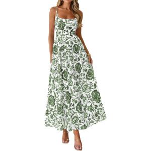 imagePRETTYGARDEN Womens 2026 Spring Boho Maxi Dress Eyelet Floral Long Flowy Sundresses Summer Beach Vacation ClothesFloral White Army Green
