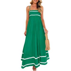 imagePRETTYGARDEN Womens 2026 Summer Flowy Maxi Dress Casual Sleeveless Spaghetti Strap Ruffle Beach Long DressesGreen