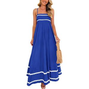 imagePRETTYGARDEN Womens 2026 Summer Flowy Maxi Dress Casual Sleeveless Spaghetti Strap Ruffle Beach Long DressesRoyal Blue