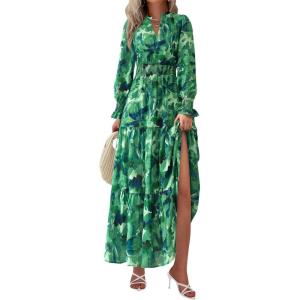imagePRETTYGARDEN Womens Floral Maxi Dress 2026 Fall Long Sleeve V Neck A Line Long Flowy Spring Party Boho DressesGreen