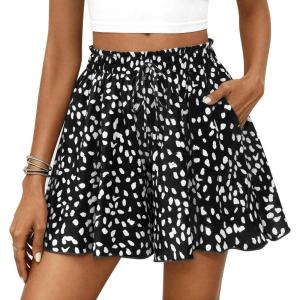 imagePRETTYGARDEN Womens Flowy Shorts Summer Fashion 2026 Beach Vacation Clothes Casual High Waist Wide Leg Ruffle ShortsPrint Black White