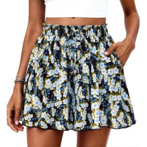 imagePRETTYGARDEN Womens Flowy Shorts Summer Fashion 2026 Beach Vacation Clothes Casual High Waist Wide Leg Ruffle ShortsPrint Blue Yellow