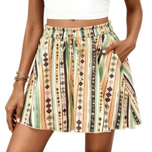 imagePRETTYGARDEN Womens Flowy Shorts Summer Fashion 2026 Beach Vacation Clothes Casual High Waist Wide Leg Ruffle ShortsPrint Green Yellow