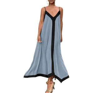 imagePRETTYGARDEN Womens Maxi Dress 2026 Summer Sundress V Neck Spaghetti Strap Flowy Elegant Party Dresses Beach Vacation ClothesDusty Blue