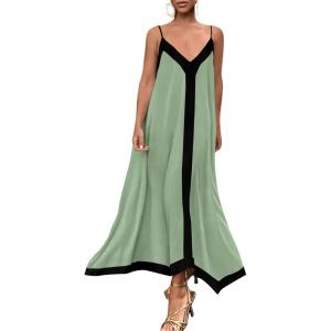 imagePRETTYGARDEN Womens Maxi Dress 2026 Summer Sundress V Neck Spaghetti Strap Flowy Elegant Party Dresses Beach Vacation ClothesGreen