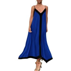 imagePRETTYGARDEN Womens Maxi Dress 2026 Summer Sundress V Neck Spaghetti Strap Flowy Elegant Party Dresses Beach Vacation ClothesRoyal Blue