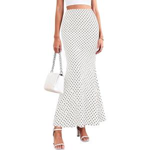 imagePRETTYGARDEN Womens Maxi Skirt 2026 Summer Flowy Polka Dot Floral High Waisted Mermaid Office Work Spring Long Slip SkirtsDot White Black