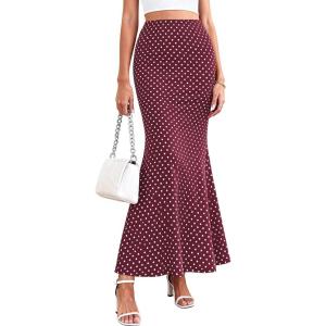 imagePRETTYGARDEN Womens Maxi Skirt 2026 Summer Flowy Polka Dot Floral High Waisted Mermaid Office Work Spring Long Slip SkirtsDot Wine Red White