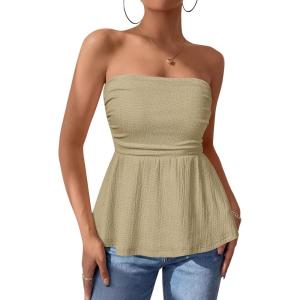 imagePRETTYGARDEN Womens Tube Tops Trendy 2026 Summer Casual Ruffle Hem Cute Tank Tops Going Out Strapless Shirts Vacation OutfitsBean Green