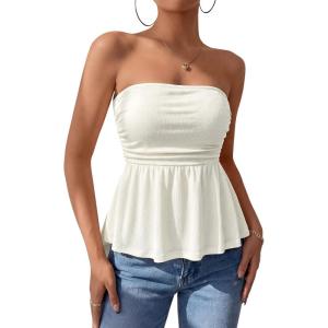 imagePRETTYGARDEN Womens Tube Tops Trendy 2026 Summer Casual Ruffle Hem Cute Tank Tops Going Out Strapless Shirts Vacation OutfitsWhite