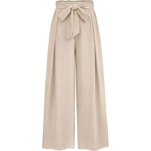 imagePRETTYGARDEN Womens Wide Leg Work Pants Business Casual High Waisted Loose Palazzo Trouser Summer ClothesBeige