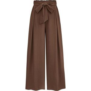 imagePRETTYGARDEN Womens Wide Leg Work Pants Business Casual High Waisted Loose Palazzo Trouser Summer ClothesBrown