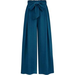 imagePRETTYGARDEN Womens Wide Leg Work Pants Business Casual High Waisted Loose Palazzo Trouser Summer ClothesDark Blue