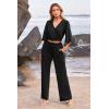 imagePRETTYGARDEN 2 Piece Outfits for Women Summer Casual Short Sleeve Wrap V Neck Crop Tops Wide Leg Pants Set