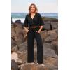 imagePRETTYGARDEN 2 Piece Outfits for Women Summer Casual Short Sleeve Wrap V Neck Crop Tops Wide Leg Pants Set