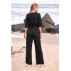 imagePRETTYGARDEN 2 Piece Outfits for Women Summer Casual Short Sleeve Wrap V Neck Crop Tops Wide Leg Pants Set