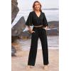 imagePRETTYGARDEN 2 Piece Outfits for Women Summer Casual Short Sleeve Wrap V Neck Crop Tops Wide Leg Pants Set