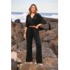 imagePRETTYGARDEN 2 Piece Outfits for Women Summer Casual Short Sleeve Wrap V Neck Crop Tops Wide Leg Pants Set