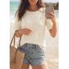 imagePRETTYGARDEN Embroidered Eyelet Tops for Women Summer Blouses Dressy Casual 2026 Spring Work Teacher Puff Short Sleeve ShirtsApricot