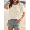 imagePRETTYGARDEN Embroidered Eyelet Tops for Women Summer Blouses Dressy Casual 2026 Spring Work Teacher Puff Short Sleeve ShirtsApricot