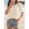 imagePRETTYGARDEN Embroidered Eyelet Tops for Women Summer Blouses Dressy Casual 2026 Spring Work Teacher Puff Short Sleeve ShirtsApricot