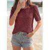 imagePRETTYGARDEN Embroidered Eyelet Tops for Women Summer Blouses Dressy Casual 2026 Spring Work Teacher Puff Short Sleeve ShirtsBrown Red