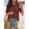 imagePRETTYGARDEN Embroidered Eyelet Tops for Women Summer Blouses Dressy Casual 2026 Spring Work Teacher Puff Short Sleeve ShirtsBrown Red