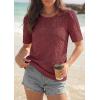 imagePRETTYGARDEN Embroidered Eyelet Tops for Women Summer Blouses Dressy Casual 2026 Spring Work Teacher Puff Short Sleeve ShirtsBrown Red