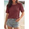 imagePRETTYGARDEN Embroidered Eyelet Tops for Women Summer Blouses Dressy Casual 2026 Spring Work Teacher Puff Short Sleeve ShirtsBrown Red