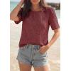 imagePRETTYGARDEN Embroidered Eyelet Tops for Women Summer Blouses Dressy Casual 2026 Spring Work Teacher Puff Short Sleeve ShirtsBrown Red