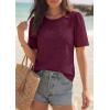 imagePRETTYGARDEN Embroidered Eyelet Tops for Women Summer Blouses Dressy Casual 2026 Spring Work Teacher Puff Short Sleeve ShirtsBurgundy