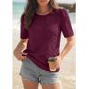 imagePRETTYGARDEN Embroidered Eyelet Tops for Women Summer Blouses Dressy Casual 2026 Spring Work Teacher Puff Short Sleeve ShirtsBurgundy
