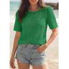 imagePRETTYGARDEN Embroidered Eyelet Tops for Women Summer Blouses Dressy Casual 2026 Spring Work Teacher Puff Short Sleeve ShirtsGreen