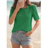 imagePRETTYGARDEN Embroidered Eyelet Tops for Women Summer Blouses Dressy Casual 2026 Spring Work Teacher Puff Short Sleeve ShirtsGreen