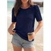 imagePRETTYGARDEN Embroidered Eyelet Tops for Women Summer Blouses Dressy Casual 2026 Spring Work Teacher Puff Short Sleeve ShirtsNavy Blue