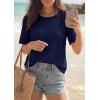 imagePRETTYGARDEN Embroidered Eyelet Tops for Women Summer Blouses Dressy Casual 2026 Spring Work Teacher Puff Short Sleeve ShirtsNavy Blue