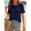 imagePRETTYGARDEN Embroidered Eyelet Tops for Women Summer Blouses Dressy Casual 2026 Spring Work Teacher Puff Short Sleeve ShirtsNavy Blue