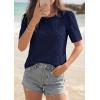 imagePRETTYGARDEN Embroidered Eyelet Tops for Women Summer Blouses Dressy Casual 2026 Spring Work Teacher Puff Short Sleeve ShirtsNavy Blue